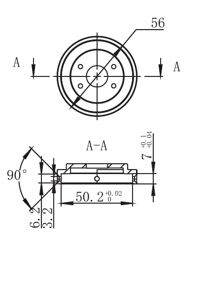 Atlas A7 end mount, with the brochure's dimensions, angles and tolerances